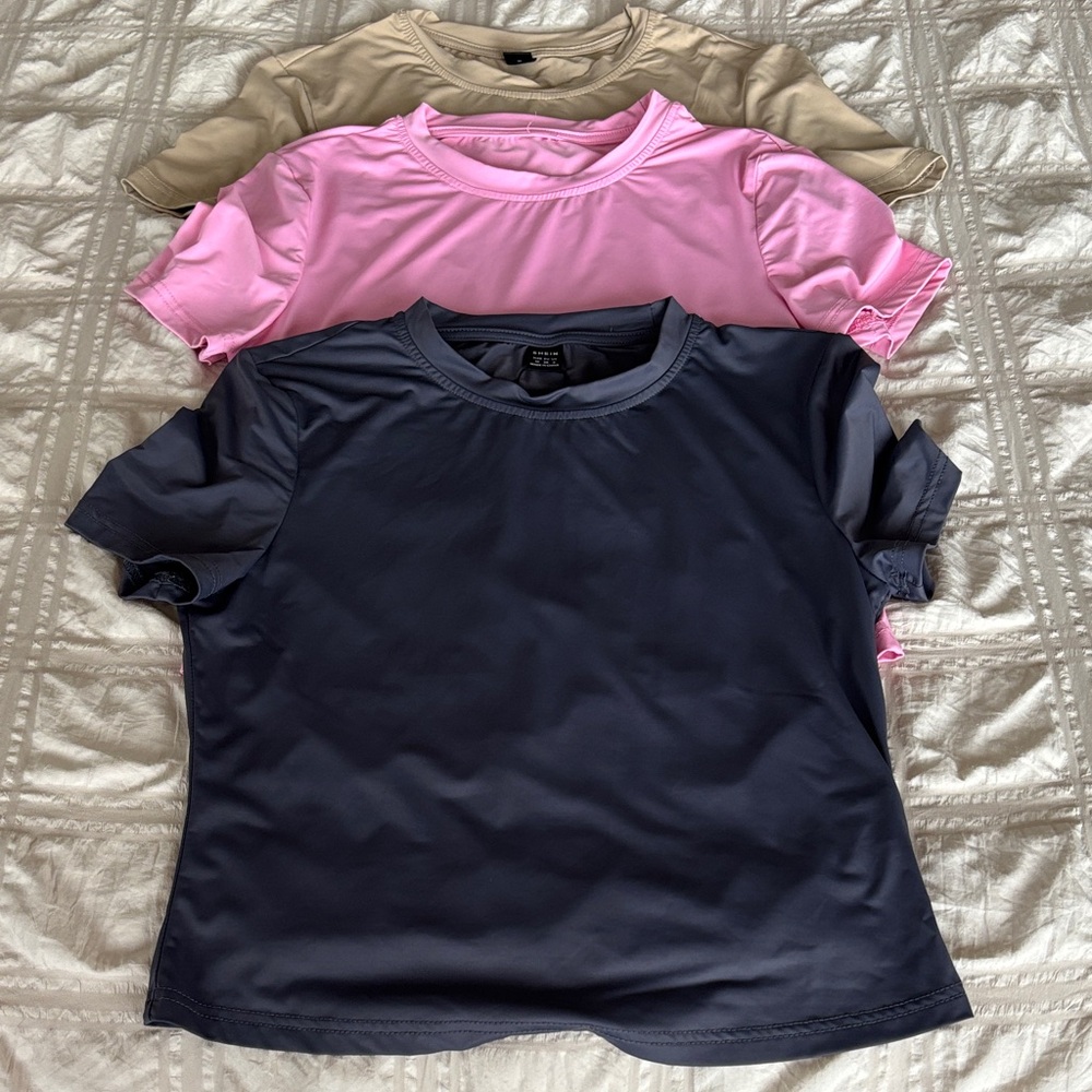 Set of Three SHEIN Short Sleeve Shirts - Black, Pink, Tan in perfect condition.